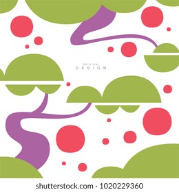 Traditional asian seamless pattern card with trees, original design, decorative element colorful vector illustration