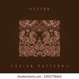 Traditional Asian Square Pattern with Mythical Dragons