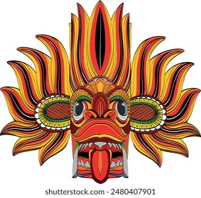 Cabeza de la máscara asiática tradicional de Sri Lanka Gini Raksha Fire Devil Ceylon Art aislado en el fondo blanco Vector gráficos