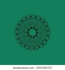 Traditional, Asian, symmetrical, black mandala pattern in green background, vector design for banners, presentations, posters, book covers, textiles, flyers, invitations