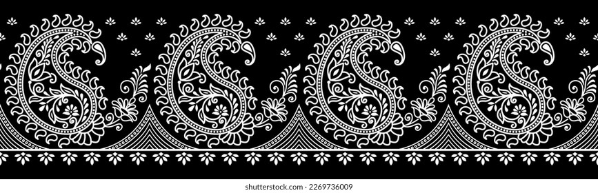 Traditional Asian vector black and white paisley border design 