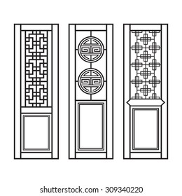 Traditional Asian Window and Door Pattern, vector set