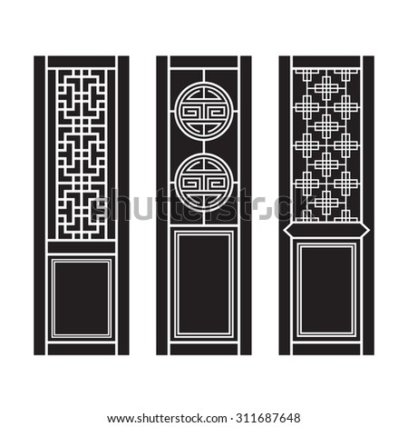 Traditional Asian Window and Door Pattern, vector set