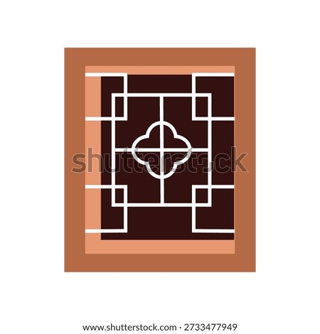 Traditional Asian Window Frame with Geometric Lattice Design. Chinese window. Wooden window. Window ornament. 