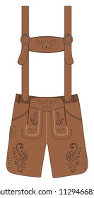 Traditional austrian and bavarian lederhosen (leather pants) decorated with floral embroidery. Oktoberfest outfit. Vector hand drawn illustration.