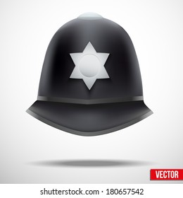 A traditional authentic helmet of metropolitan British police officers. Vector illustration.