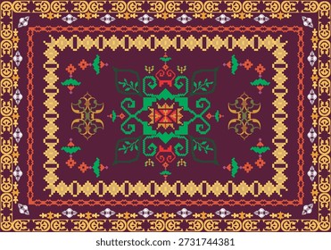 Traditional Azerbaijani ethnic carpet pattern with symmetrical ornamental design.
