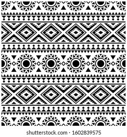 Traditional Aztec ethnic Pattern design vector. Illustration of Tribal Pattern in black white color