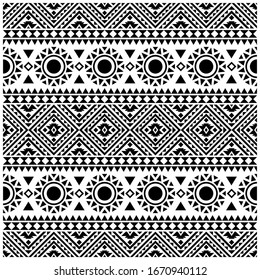 Traditional Aztec Motifs Seamless Pattern background design vecor in black and white color. 