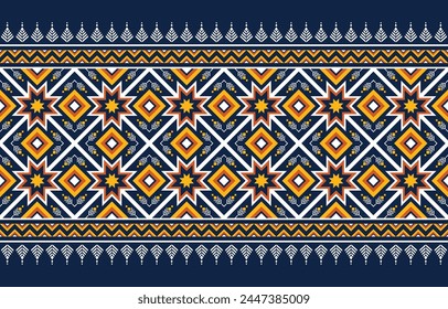 Traditionelles aztekisches Musterdesign in Blau und Gelb Lebendige aztekische Mustervorlage mit geometrischen Formen in Blau-, Gelb- und Weißtönen, ideal für Kulturthemen.
