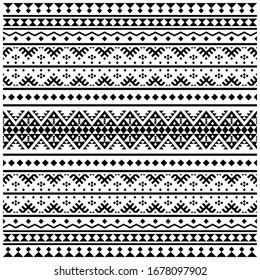 Traditionelles Azteken-Design für nahtlose ethnische Muster in schwarz-weißer Farbe. Illustration des Vorlagenelements des BW-Stammmusters