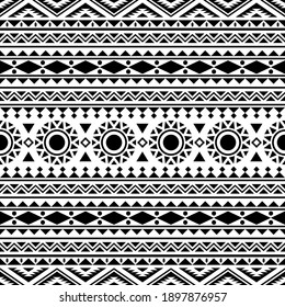 Traditional aztec seamless ethnic pattern texture design vector in black white color