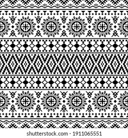 Traditional aztec seamless ethnic pattern texture design vector in black white color