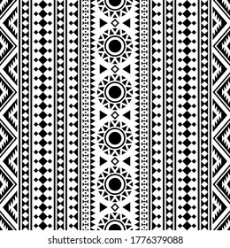Traditional aztec seamless pattern design vector in black white color
