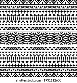 Traditional aztec seamless pattern ethnic design in black white color