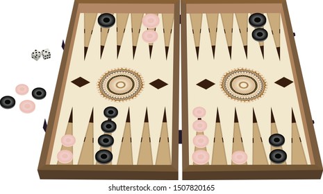 Traditional Backgammon with dice, Turkish, Lebanese, Arabic Game Board - Illustration Isolated Icon svg