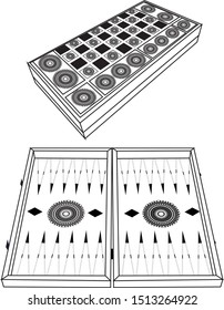 Traditional Backgammon, Turkish, Lebanese, Arabic Game Board Black & White - Illustration Isolated Icon