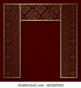 Traditional background with golden patterned arched frame
