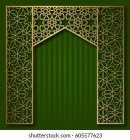 Traditional background with golden patterned arched frame