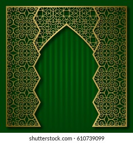 Traditional background with golden patterned arched frame
