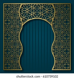 Traditional background with golden patterned arched frame