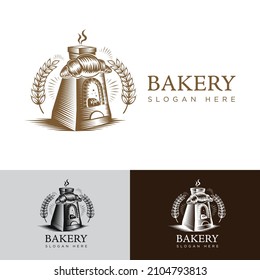 Traditional Bakery Oven Logo Illustration With Classic Elegant Style This logo is very suitable for your bakery business, your brand of bread, can be implemented in print media, brochures, posters