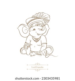 Traditional Bala Ganesh with turban Illustration for occasion of Ganesh Chathurthi or Vinayaka Chathurthi.