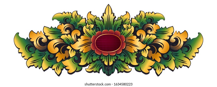 Traditional Balinese carving style colored floral decorative vector vintage element isolated on white background