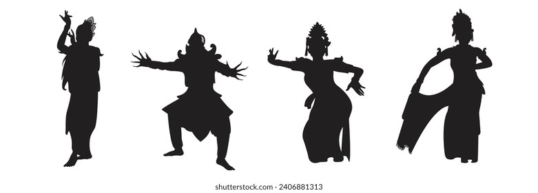 traditional Balinese dance silhouette bundle vector