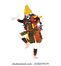 Traditional Balinese jauk durga dance of a man disguised with a white background.