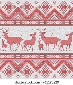Traditional baltic, scandinavian, slavic folk embroidery Cross stitch pixel ornament Seamless pattern for neckline design, knit, textile Tribal native style Vector abstract geometric background
