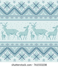 Traditional baltic, scandinavian, slavic folk embroidery Cross stitch pixel ornament Seamless pattern for neckline design, knit, textile Tribal native style Vector abstract geometric background