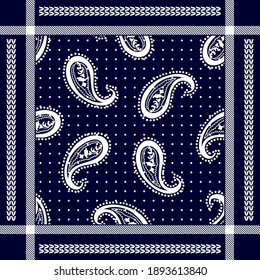 Traditionelles Bandana-Muster mit Paisley-Elementen. Vorlage für Hemden, Kleider, Schals und andere Textildesigns.