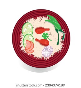 Traditional bangladeshi rice bowl. Illustration, vector, flat design.