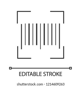 Traditional barcode linear icon. Linear code scanning. Thin line illustration. One dimensional barcode scanner. UPC code. Contour symbol. Vector isolated outline drawing. Editable stroke