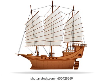 Traditional barque Chinese ship graphic vector