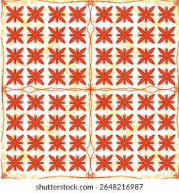 Traditional batik pattern featuring floral motifs with red-colored petals and a yellow center. Classic seamless design perfect for textile printing, fabric, wallpaper, wrapping, and cultural-themed.