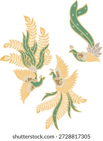 Elementos de aves tradicionales de Batik Phoenix
