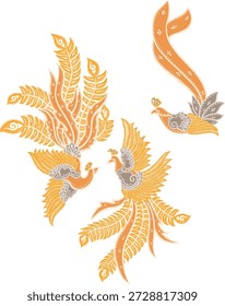 Elementos de aves tradicionales de Batik Phoenix