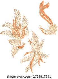 Elementos de aves tradicionales de Batik Phoenix
