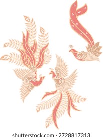 Elementos de aves tradicionales de Batik Phoenix