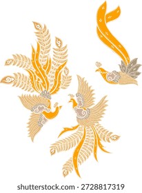Elementos de aves tradicionales de Batik Phoenix