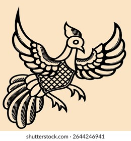 Traditional Batik Phoenix Illustration – Decorative Ethnic Bird Design