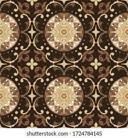 Traditional batik simple circle pattern with seamless dark brown color design