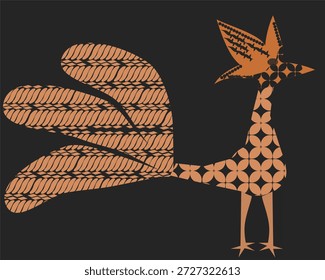 Ilustração tradicional inspirada em batik com uma galinha doméstica estilizada com padrões ornamentais. Design decorativo étnico adequado para motivos têxteis, fundos culturais e projetos de arte tradicionais.
