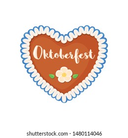 Traditional bavarian gingerbread heart icon in flat style isolated on white background. Vector illustration.