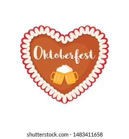 Traditional bavarian gingerbread heart icon in flat style isolated on white background. Vector illustration.