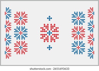 Padrão tradicional de ornamentos vermelho e azul frisado motivo repetido, da região de Dnipro da Ucrânia