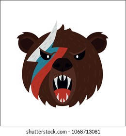 Traditional bear Russia with russian flag. The bear grins