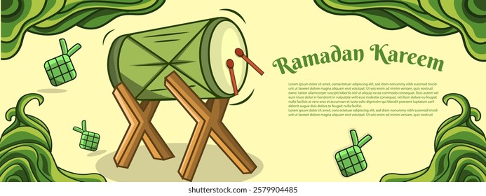 Traditional Bedug Drum for Ramadan Celebration banner Vector